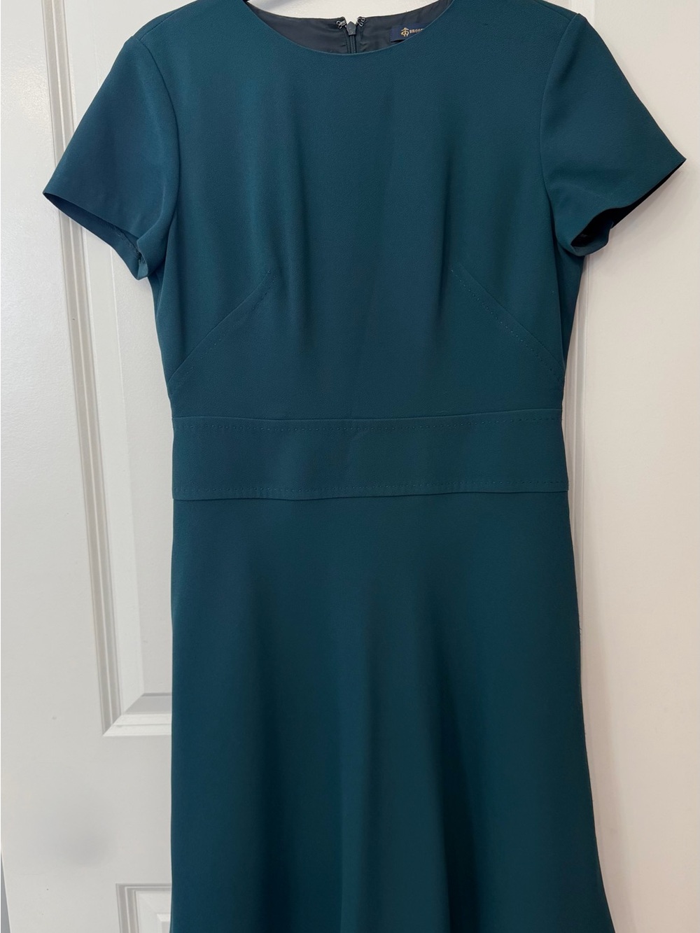 Brooks Brothers Teal Crepe Short-Sleeve A-Line Women's Dress